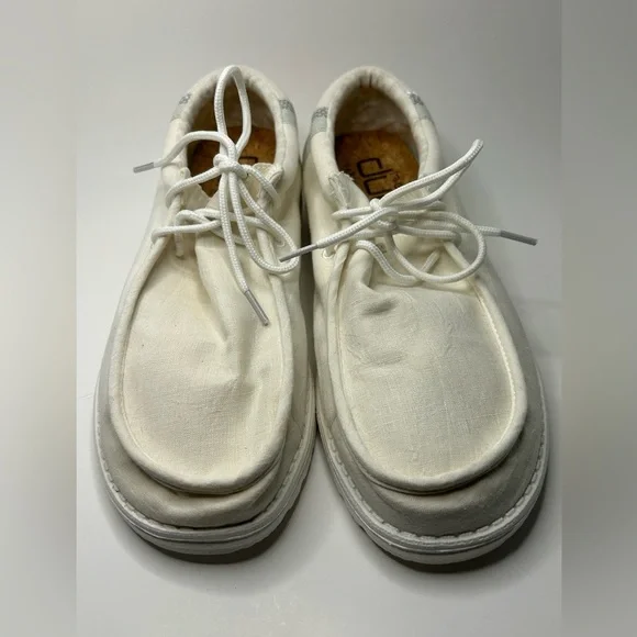 Hey Dude Natural Collection White Linen Mens Comfort Loafer Size 12 - Picture 2 of 11